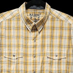 Kuhl Konquer Shirt Mens XL (Slim Fit) Cotton Linen Short Sleeve Metal Buttons